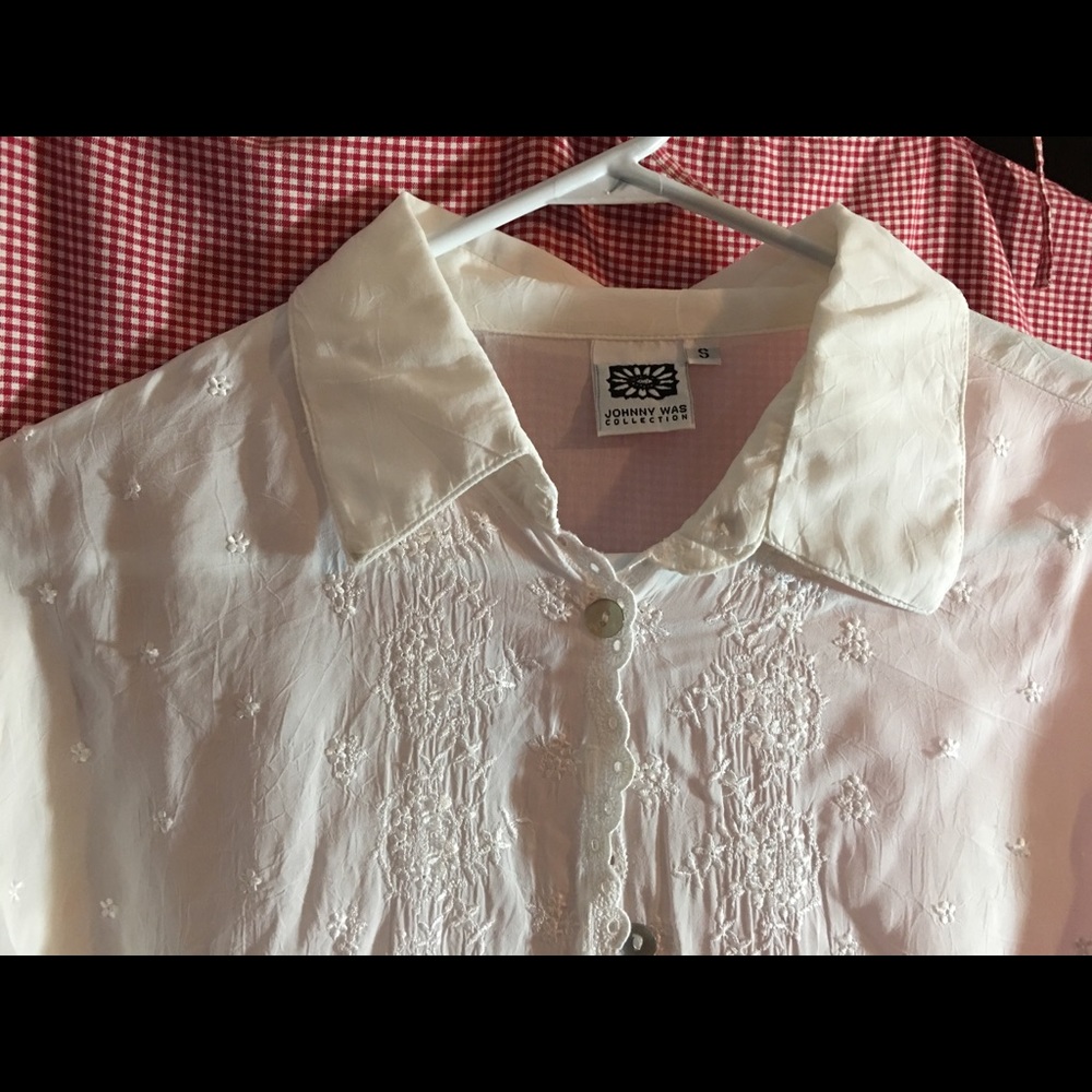 VINTAGE Johnny Was embroidered silk shirt size S